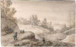 Sketchbook Page With Travellers Approaching A Farm Sketchbook Page With Travellers Approaching A Farm