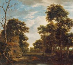 A Wooded Landscape With A Dog Barking At A Swineherd And Pig On Apath
