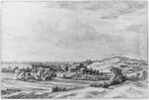 A View At Bloemendaal With A
Farm And Bleaching Fields Near Thedunes North Of Het Kopje, Looking East
With The Noorderspaarne Andthe Ij Beyond At The Left, The Spire Of The
Saint Bavo Church Athaarlem At The Right by Anthonie Waterloo