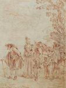 Cinq Personnages De Comedie Se Dirigeant Vers La Gauche by Jean-Antoine Watteau