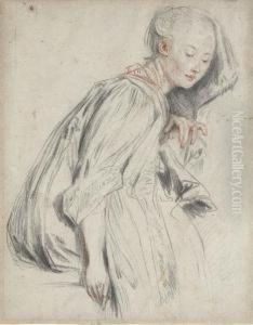 A Seated Young Woman, In A Loose Robe, Her Eyes Downcast