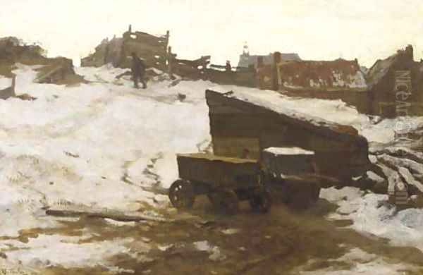 Winter Scheveningen beach in the snow - view 1