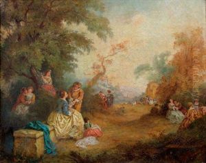 Scene Galante Sous Des Frondaisons by Jean-Antoine Watteau