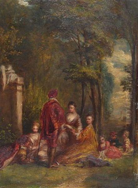 A Fete Galante Scene With Figures In Conversation - view 1