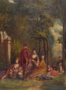 A Fete Galante Scene With Figures In Conversation by Jean-Antoine Watteau