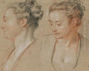 Deux Tetes De Femmes by Jean-Antoine Watteau
