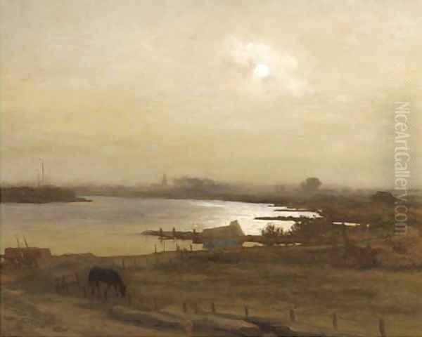 A moonlit bend in the river IJssel near Kampen - view 1