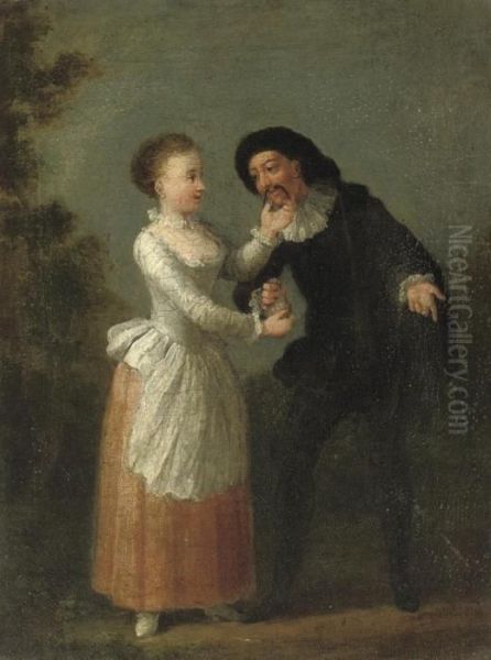 A Young Lady Accepting A Purse 
Of Money From A Comedia Dell'arte Character In A Garden Landscape - view 1