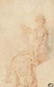 A Young Woman In A Polonais Costume, Seated And Turned To Theleft by Jean-Antoine Watteau