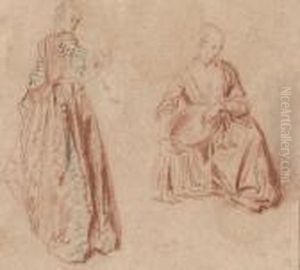 Studies Of Two Girls: One Seen 
From Behind Looking Over Her Rightshoulder, The Other Seated, Holding A 
Basket