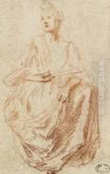 Une Femme Assise Tenant Un Eventail - view 1