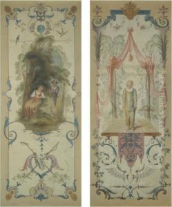 A Set Of Three
Paravents
: Pierrot And Two Allegories Of Seasons by Jean-Antoine Watteau