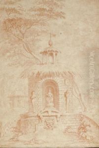 A Fountain In Front Of A Rustic Pavillion by Jean-Antoine Watteau