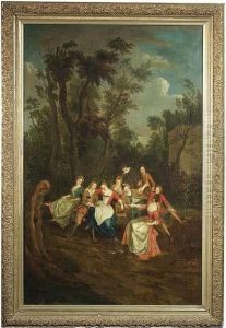 An Elegant Party In A Park. Oil/canvas/canvas by Jean-Antoine Watteau