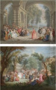 A Palace Loggia With Figures Dancing; A Wedding Ceremony In A Wooded Landscape