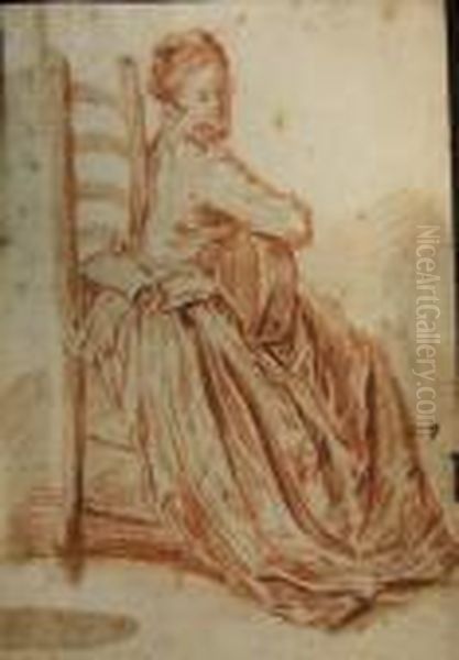 Femme Assise Jouant De La Guitare, Copie De La Gravure De Demarteau D'apres Watteau - view 1