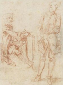 Two Figures: A Draughtsman
Seated Holding A Portfolio, Another Standing With His Hand In His Pocket by Jean-Antoine Watteau