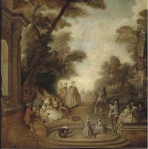 A Merry Company In A Park Landscape by Jean-Antoine Watteau