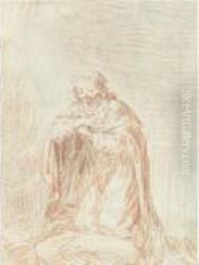 Recto: Man Kneeling In Prayer
(saint Louis) Verso By Another Hand: Couple From Commedia Del' Arte by Jean-Antoine Watteau