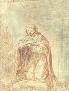 Recto: Man Kneeling In Prayer
(st. Louis) Verso By Another Hand: Couple From Commedia Del' Arte by Jean-Antoine Watteau