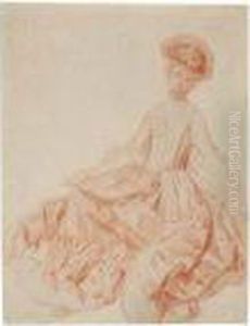 Portrait Of A Seated Woman In Elegant Dress by Jean-Antoine Watteau
