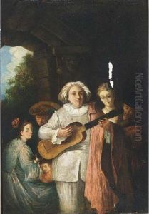 Gilles And His Family Making Music by Jean-Antoine Watteau