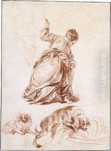 A Kneeling Woman, After Veronese, And Two Studies Of Dogs, One After Rubens