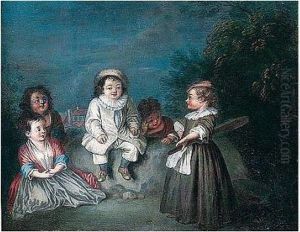 Children Playing In A Landscape by Jean-Antoine Watteau