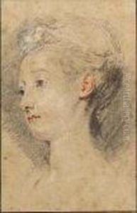 Head Of A Young Girl by Jean-Antoine Watteau