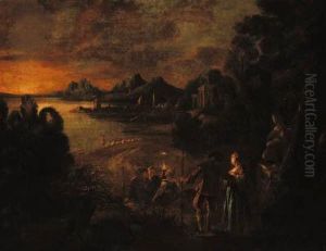 Elegant Company In A River Landscape by Jean-Antoine Watteau