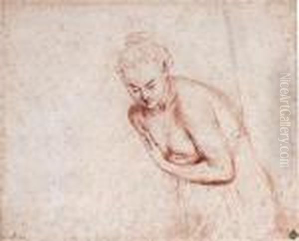 A Female Nude, Half-length, In A
Shift Leaning Forward With Herhands Concealing Her Breasts - view 1