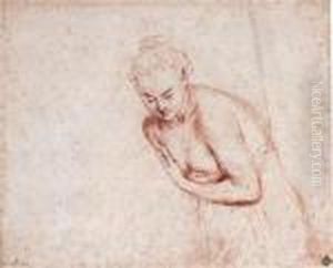 A Female Nude, Half-length, In A
Shift Leaning Forward With Herhands Concealing Her Breasts by Jean-Antoine Watteau