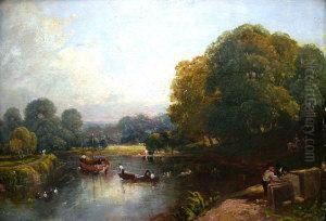 Figures With A Barge On A Tranquil River