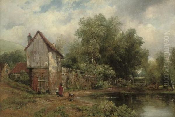Wooded Landscape With Farm Buildings Beside A Pool - view 1