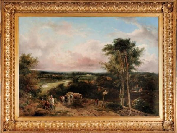 Haywain On A Country Road In A River Landscape - view 1