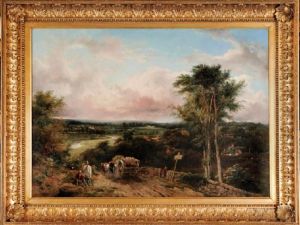 Haywain On A Country Road In A River Landscape