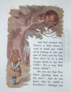 Alice and the Cheshire Cat, illustration from Alice in Wonderland, published in London, 1889 by Emily Gertrude Thomson