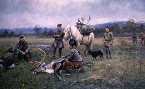 Lapps Collecting Shot Reindeer, 1892 by Johan Tiren