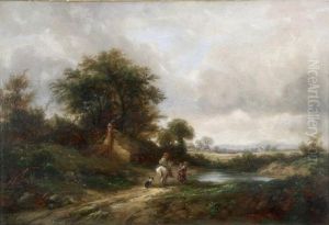 Rural Scene With Children And A Horse Outside A Cottage Ex Davidmessum by Frederick Waters Watts