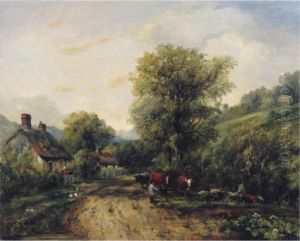 A Landscape With Drovers And Their Cattle On A Country Road by Frederick Waters Watts