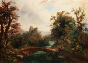 An Extensive River Landscape With Ruins Beyond by Frederick Waters Watts