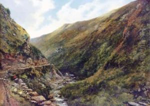 A Mountain Stream With A Shepherd And His Flock On A Path by Frederick Waters Watts