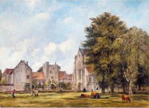 A View Of The Hospital At St Cross, Winchester, With Cattle Grazing In The Foreground by Frederick Waters Watts