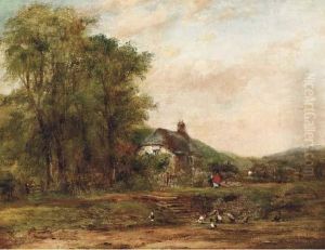 A Country Landscape With Figures On A Path By A Cottage A Country Landscape With Figures On A Path By A Cottage