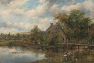 Figures In A Boat By A Suffolk Cottage