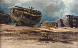 A Study Of Fishing Boats On The Beach by Frederick Waters Watts