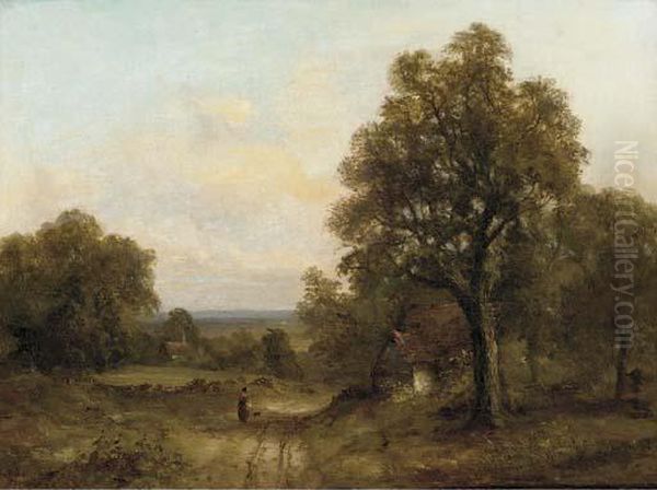 A Figure On A Track In A Wooded Landscape - view 1