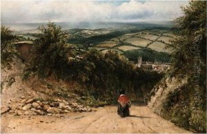 Landscape With Distant Village And A Figure On A Path In The Foreground