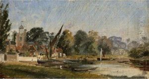 View On The Thames, Probably Isleworth by Frederick Waters Watts