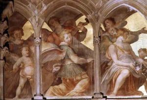 Musical angels within a trompe loeil cloister, from the interior west facade by Santi Di Tito
